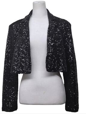 Open Edit Black Cropped Sequin Blazer Jacket